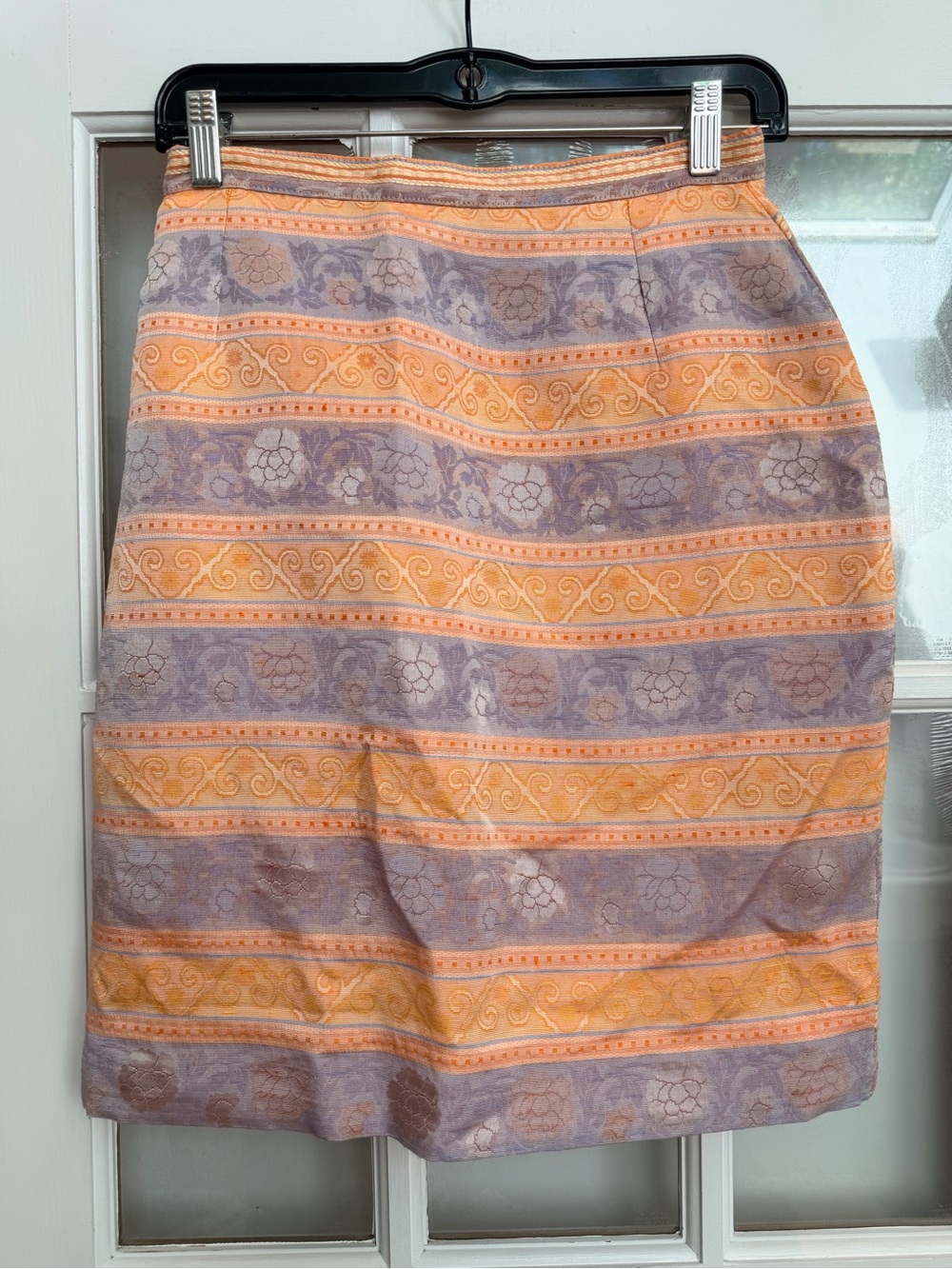 Vintage Vertigo Paris Y2K Peach Lavender Striped Metallic Pencil Skirt Size 8 US - Picture 10 of 10